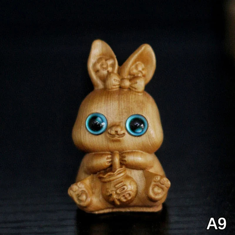 Wood Carved Easter Bunny Figurine – Cute Rabbit Ornament & Gift