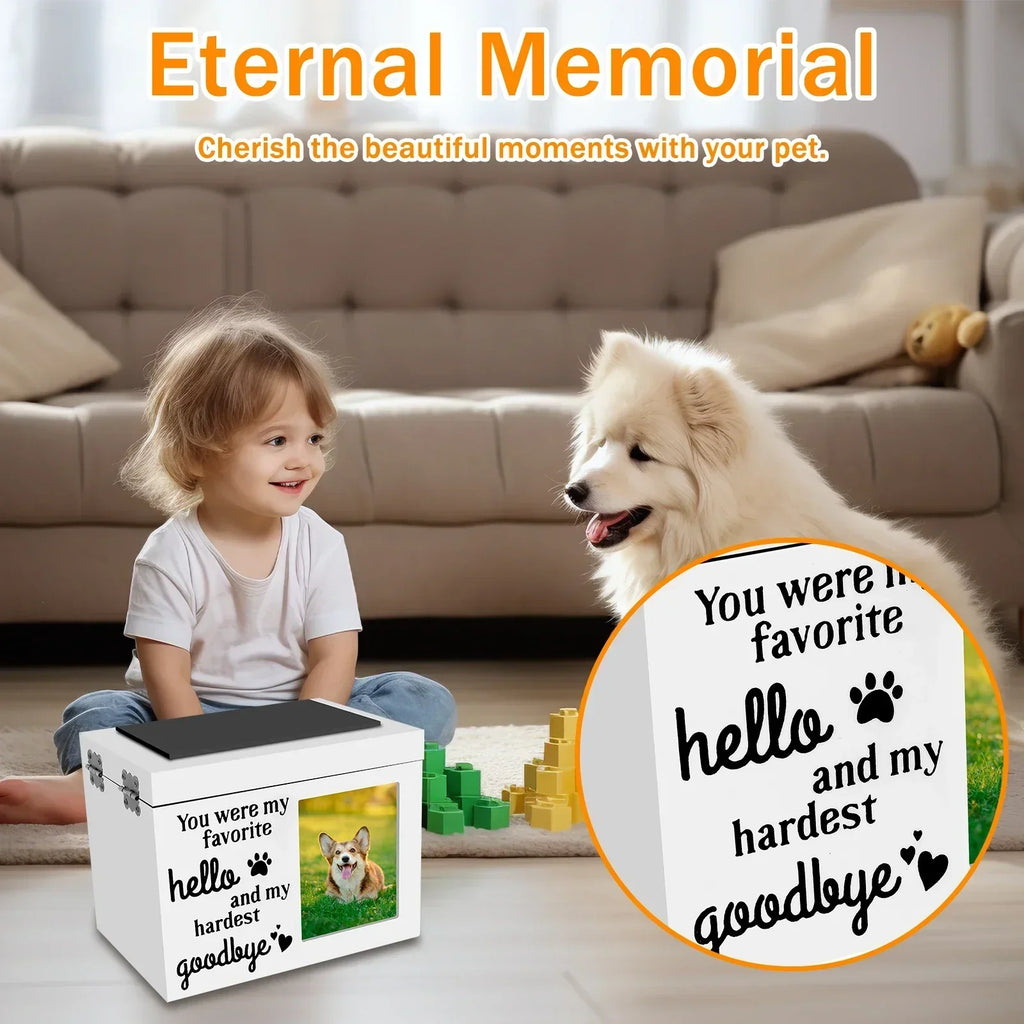 Wood Pet Memorial Urn with Photo Frame, Key & Lock – Dog & Cat