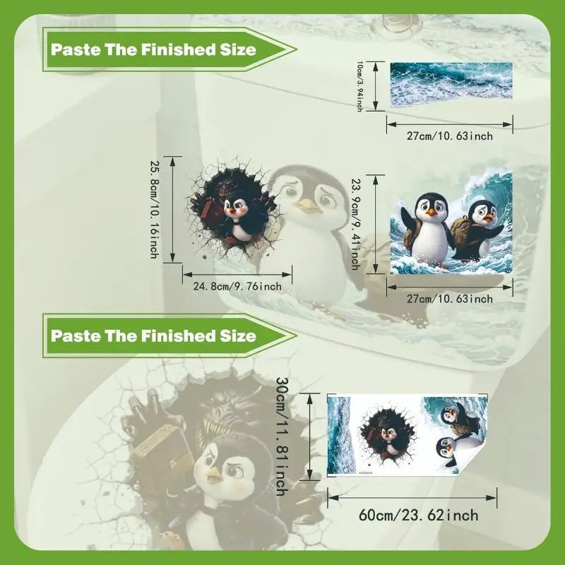 3D Penguin Toilet Lid Sticker – Funny Waterproof Bathroom Decal