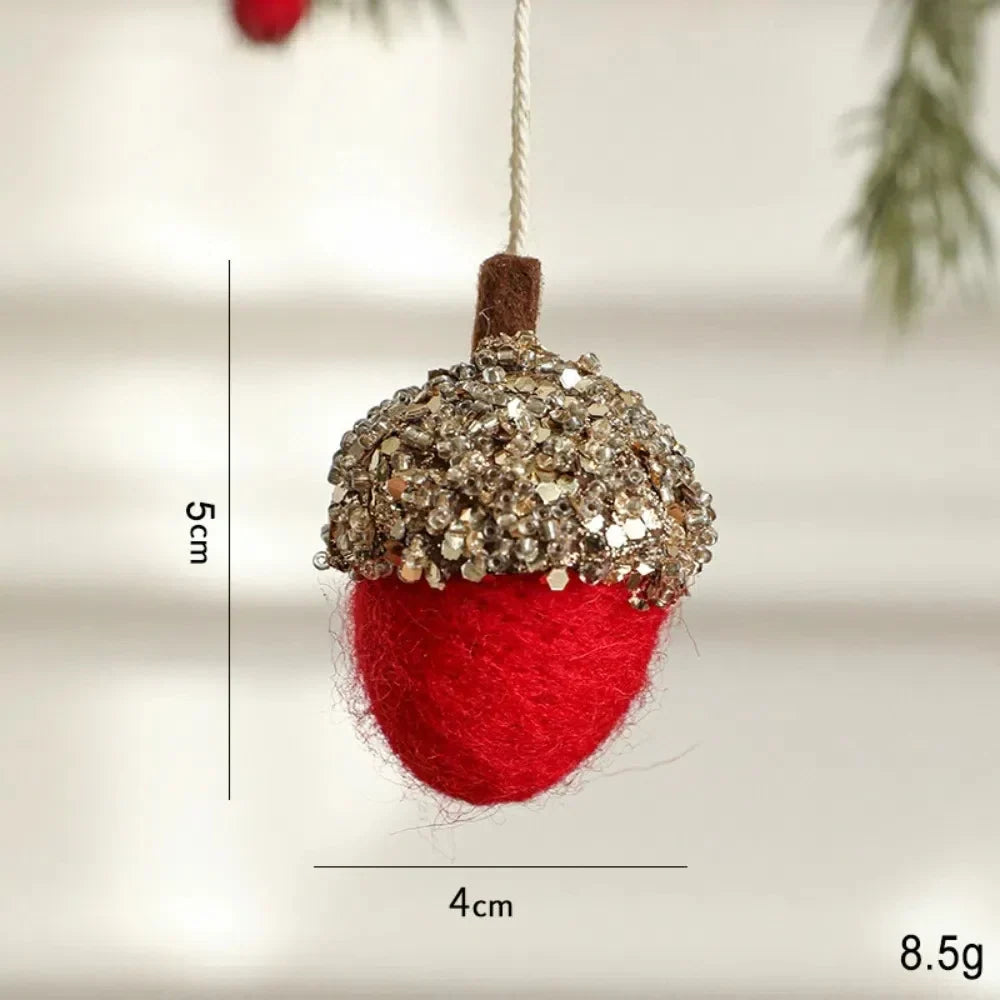 Wool Felt Acorn & Pine Christmas Tree Hanging Ornaments