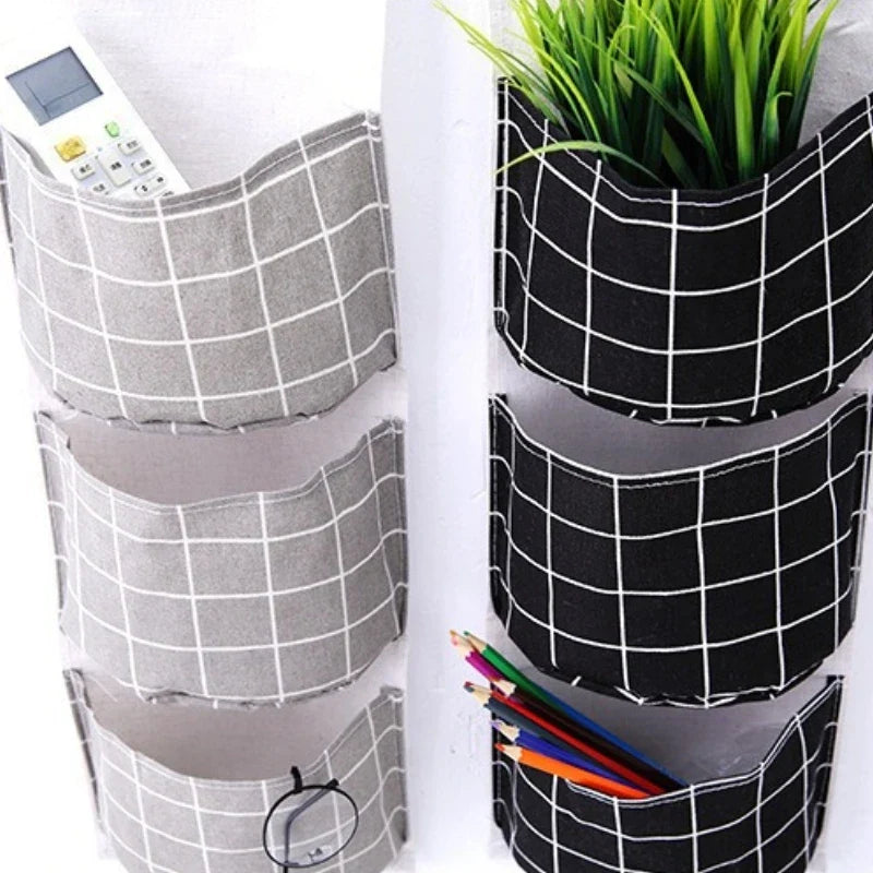 Plaid 3-Pocket Hanging Storage Bag | Wall Door Organizer