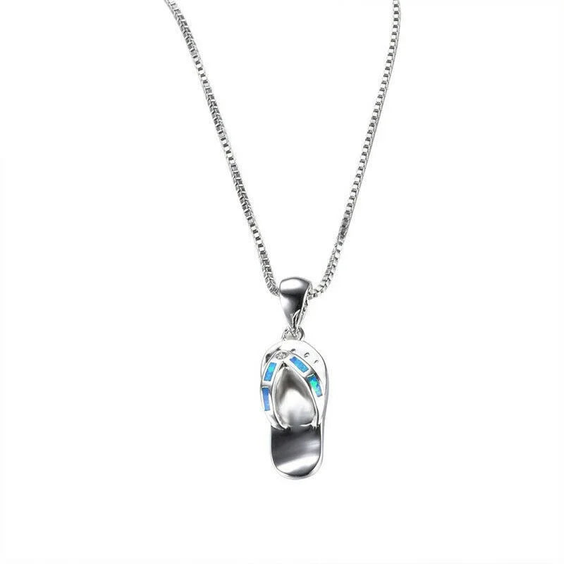 Women's Simulated Opal Slipper Charm Pendant Necklace | Gift