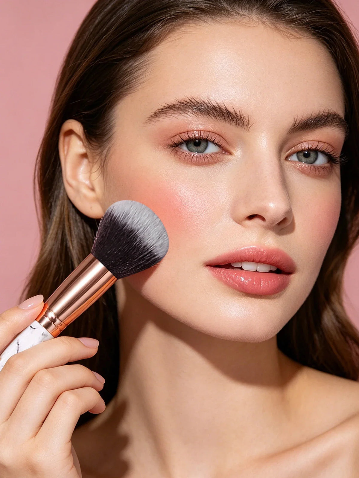 10Pcs Marble Makeup Brush Set with Sponge Puff – Full Kit