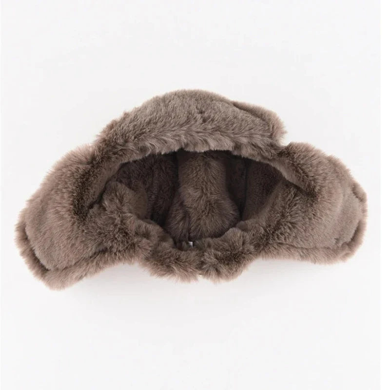 Faux Leather Fur-Lined Bomber Trapper Hat with Ear Flaps