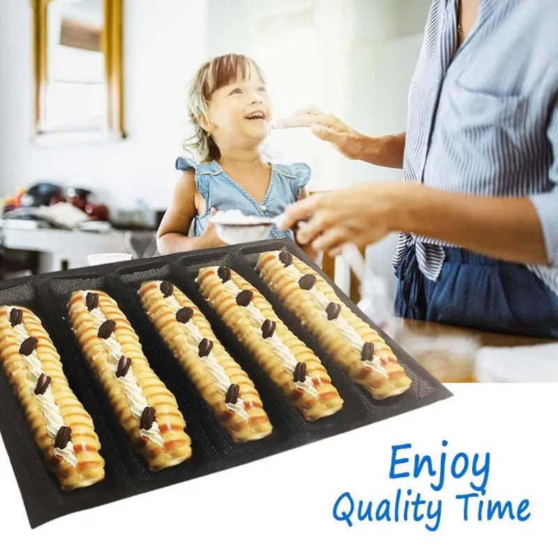 5-Cavity Silicone French Bread Baking Pan – Non-Stick Mold