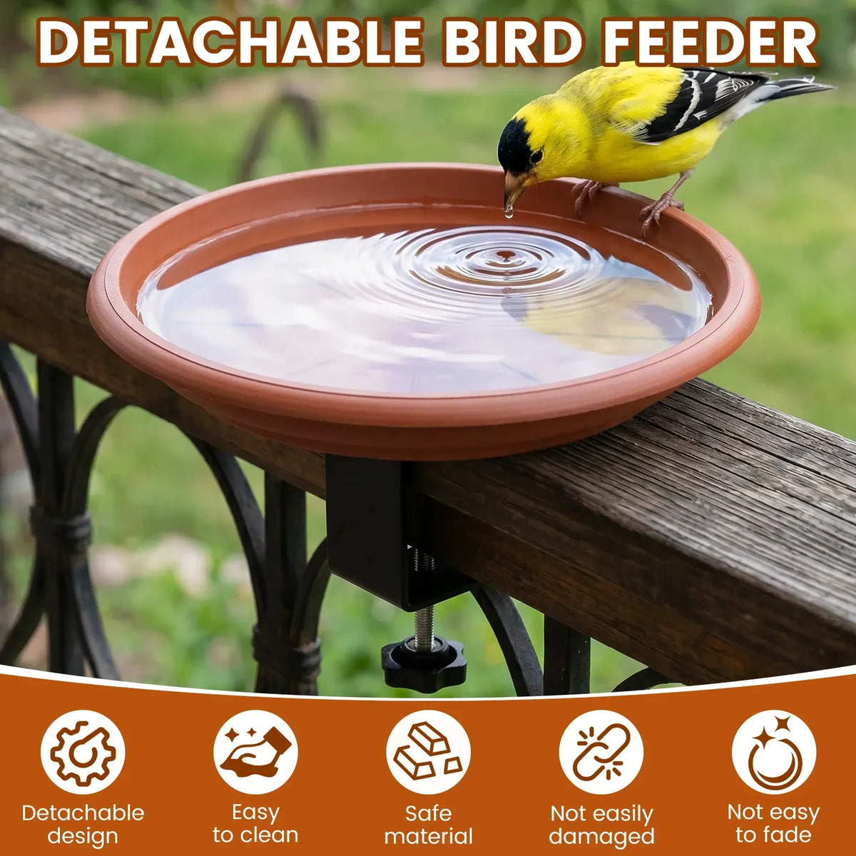 Clamp-On Railing Bird Bath – Deck Mount Plastic Birdbath Tray
