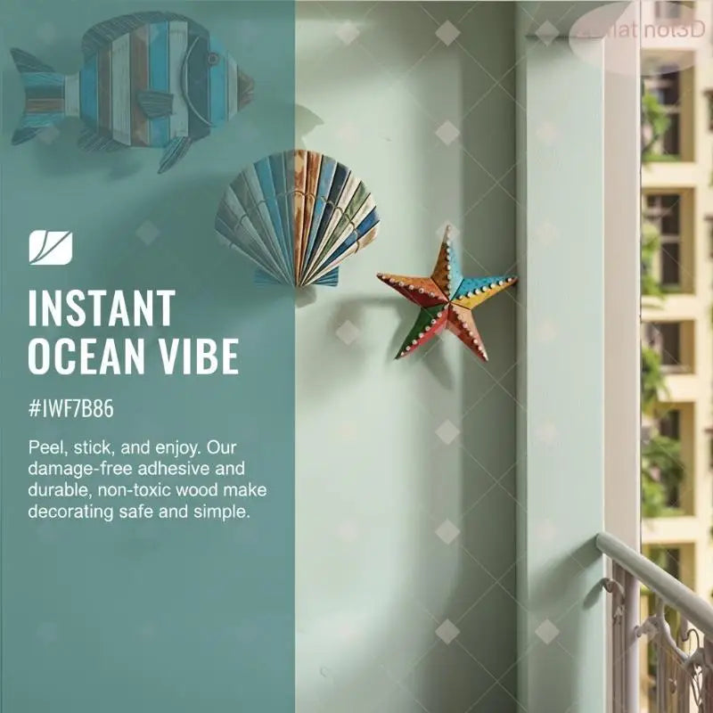 3-Piece Ocean Wooden Wall Art – Fish Shells Starfish Décor Set