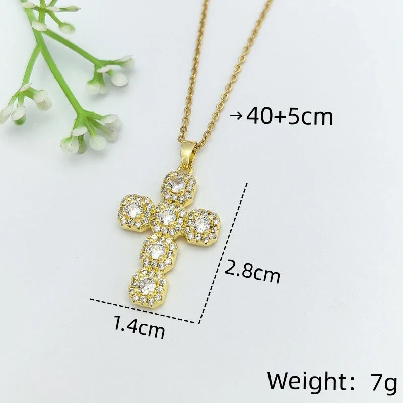 Women's Gold Cross Pendant Necklace | Stainless Steel Chain