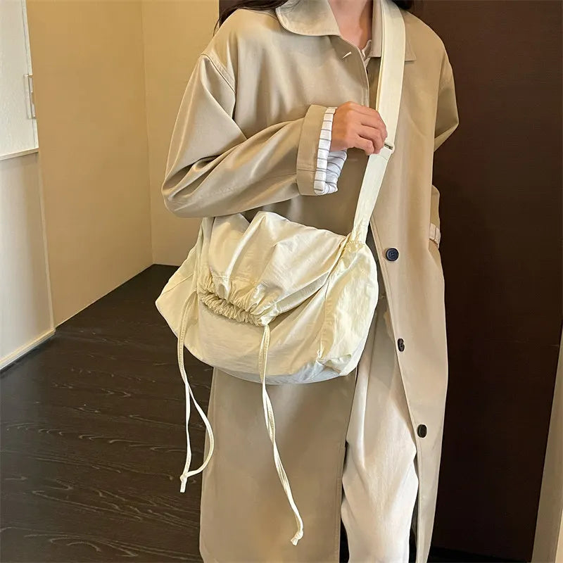 Women's Drawstring Crossbody Bucket Bag – Foldable & Spacious
