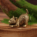 Brass Cat Figurine Vintage Miniature Tea Pet Desk Ornament