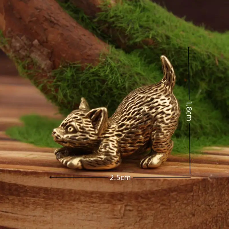 Brass Cat Figurine Vintage Miniature Tea Pet Desk Ornament