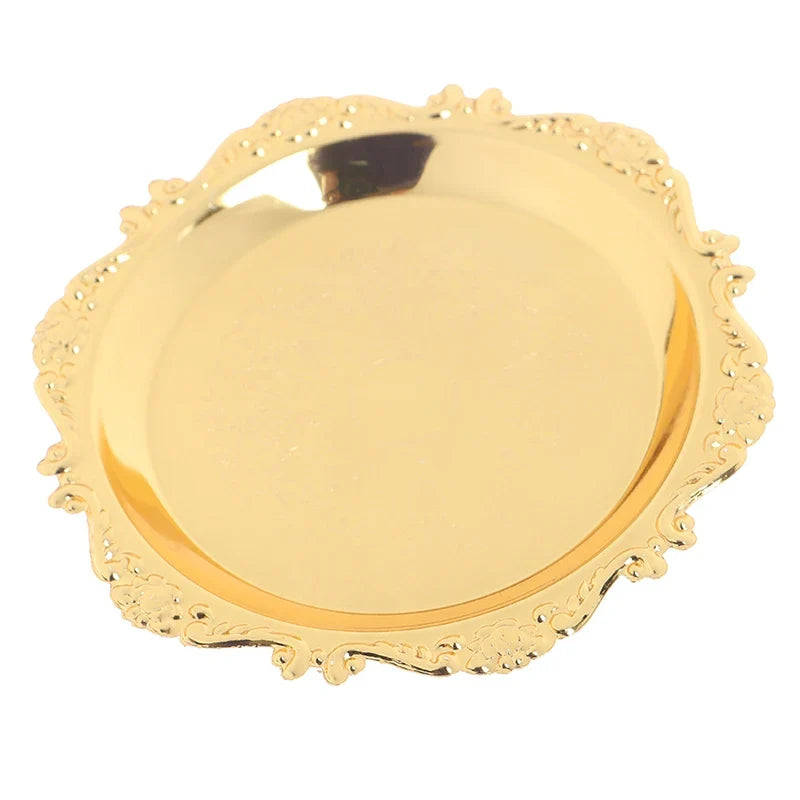 Silver & Gold Glossy Metal Tray – Decorative Serving Plate