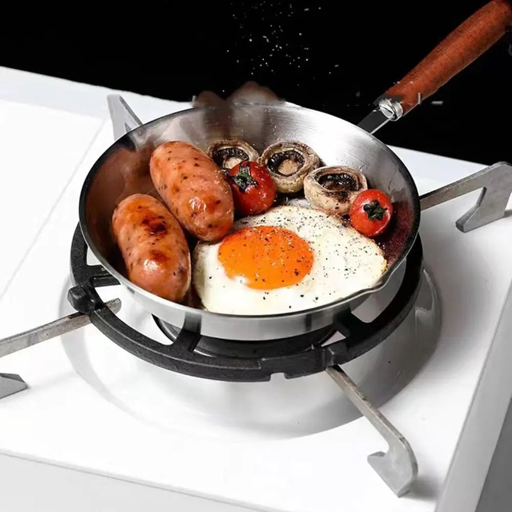 Stainless Steel Nonstick Frying Pan Wood Handle Skillet