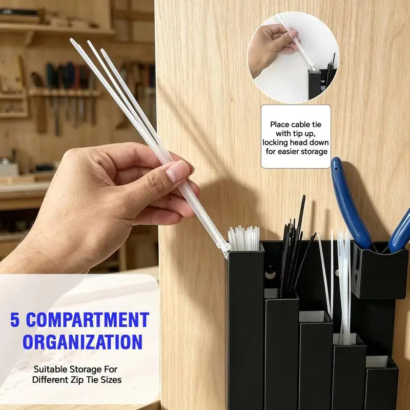 Wall Mount Zip Tie & Tool Organizer – 4/5-Slot Storage
