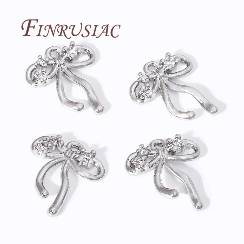 18K Gold Plated Zircon Bow Pendant Charms | DIY Jewelry Findings