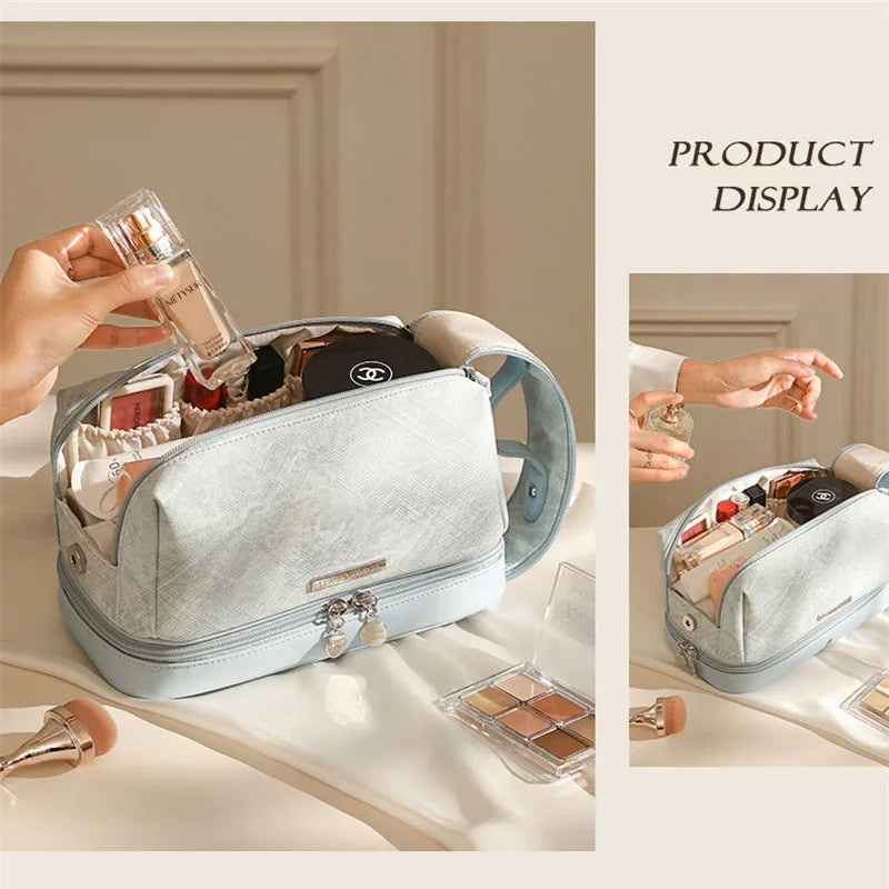 Multi-Compartment PU Leather Makeup Brush Organizer Bag