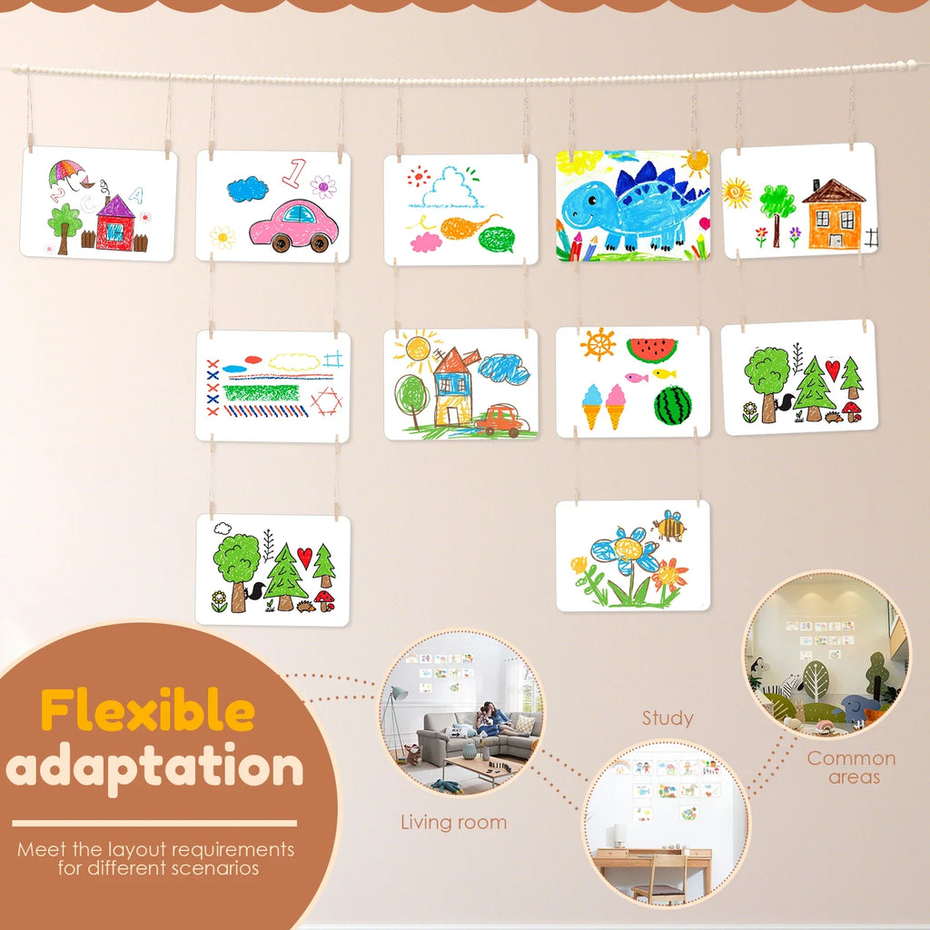 Kids Artwork Display – Wooden Bead Hanging Clip Wall Decor