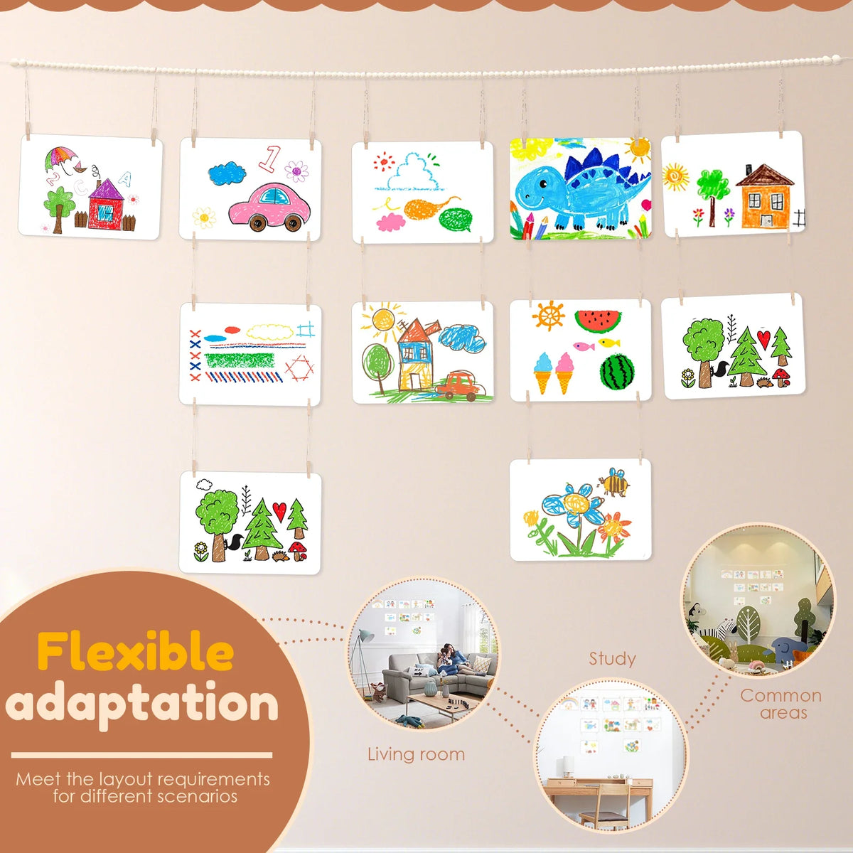 Kids Artwork Display – Wooden Bead Hanging Clip Wall Decor
