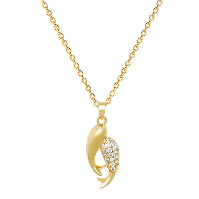Double Fish Pendant Necklace – Gold Stainless Steel Choker