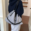 Korean Striped Canvas Tote Bag – Large Women's Shoulder Bag