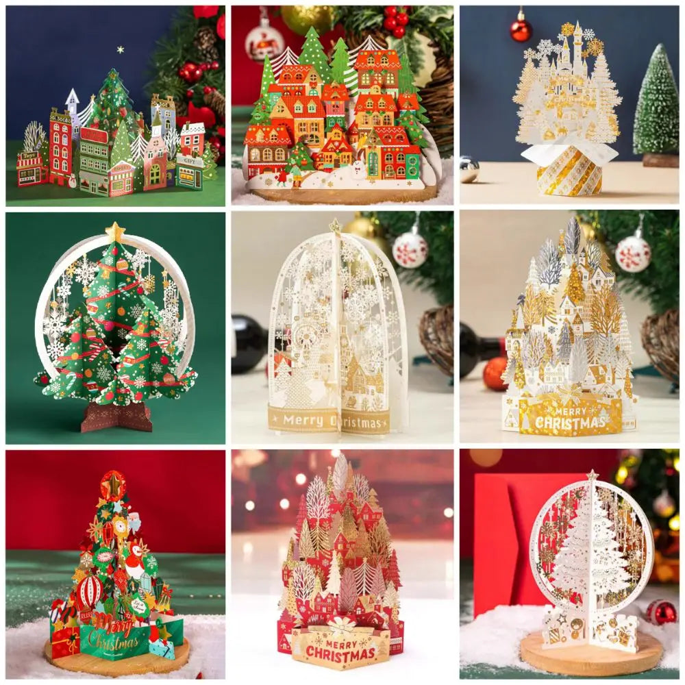 3D Pop-Up Christmas Greeting Card with Envelope – Gold Craft