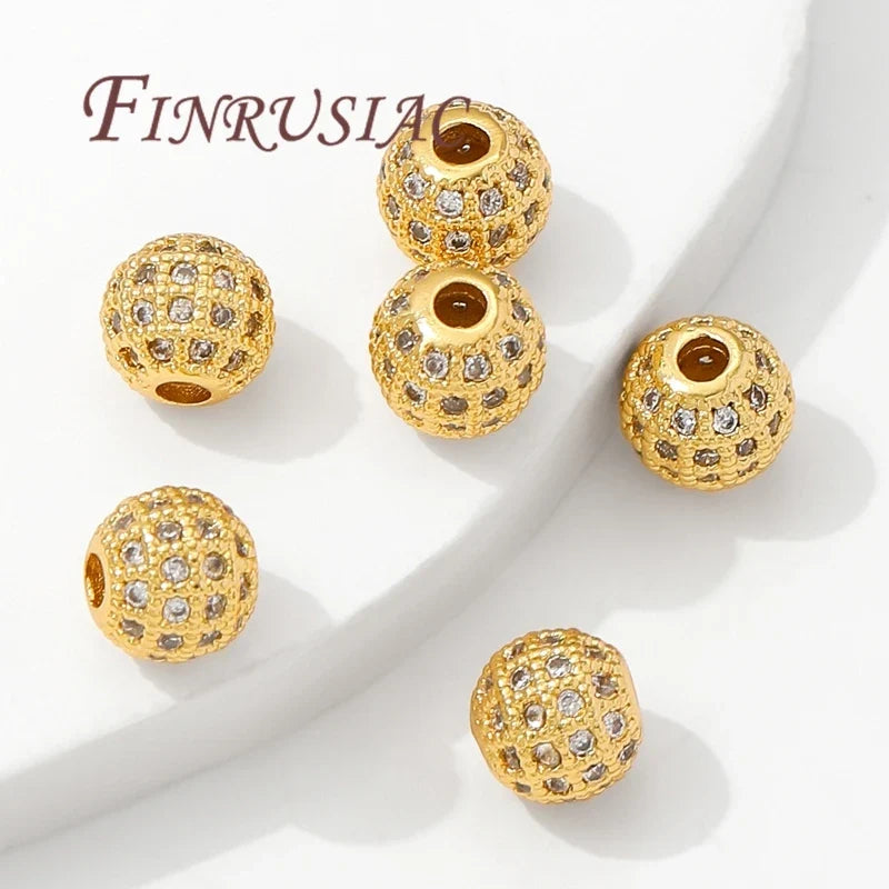 18K Gold Plated Zircon Spacer Beads 6mm 8mm 10mm – DIY Jewelry