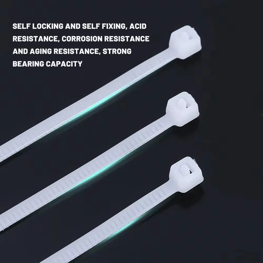 100 PCS Nylon Cable Ties Set – Black Self-Locking Zip Wraps