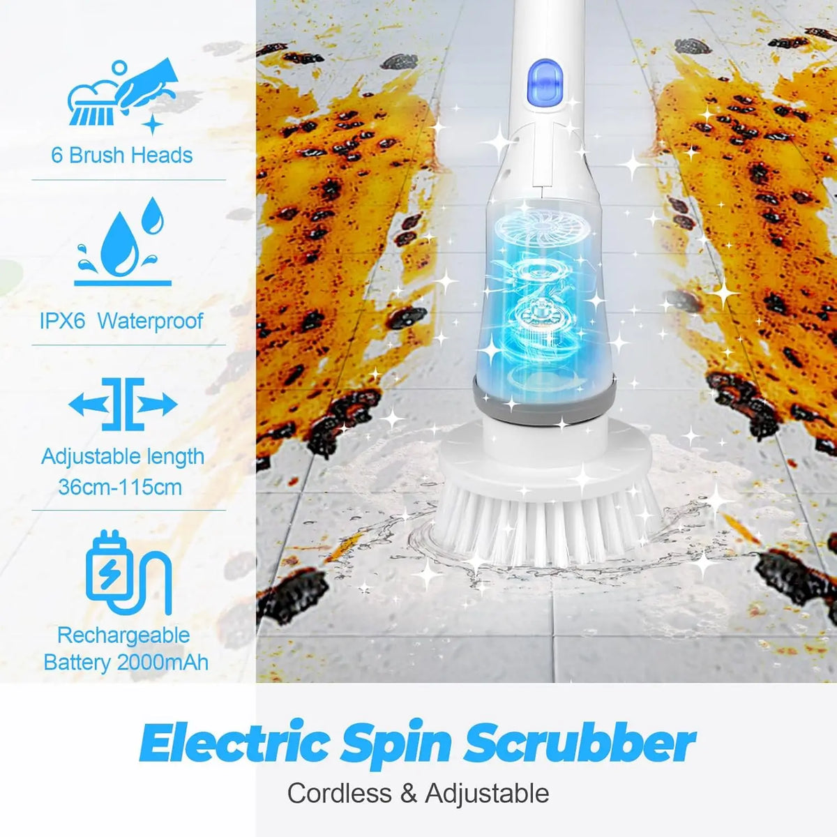 7-in-1 Electric Spin Scrubber 4000mAh IPX7 Cordless Cleaning Brush