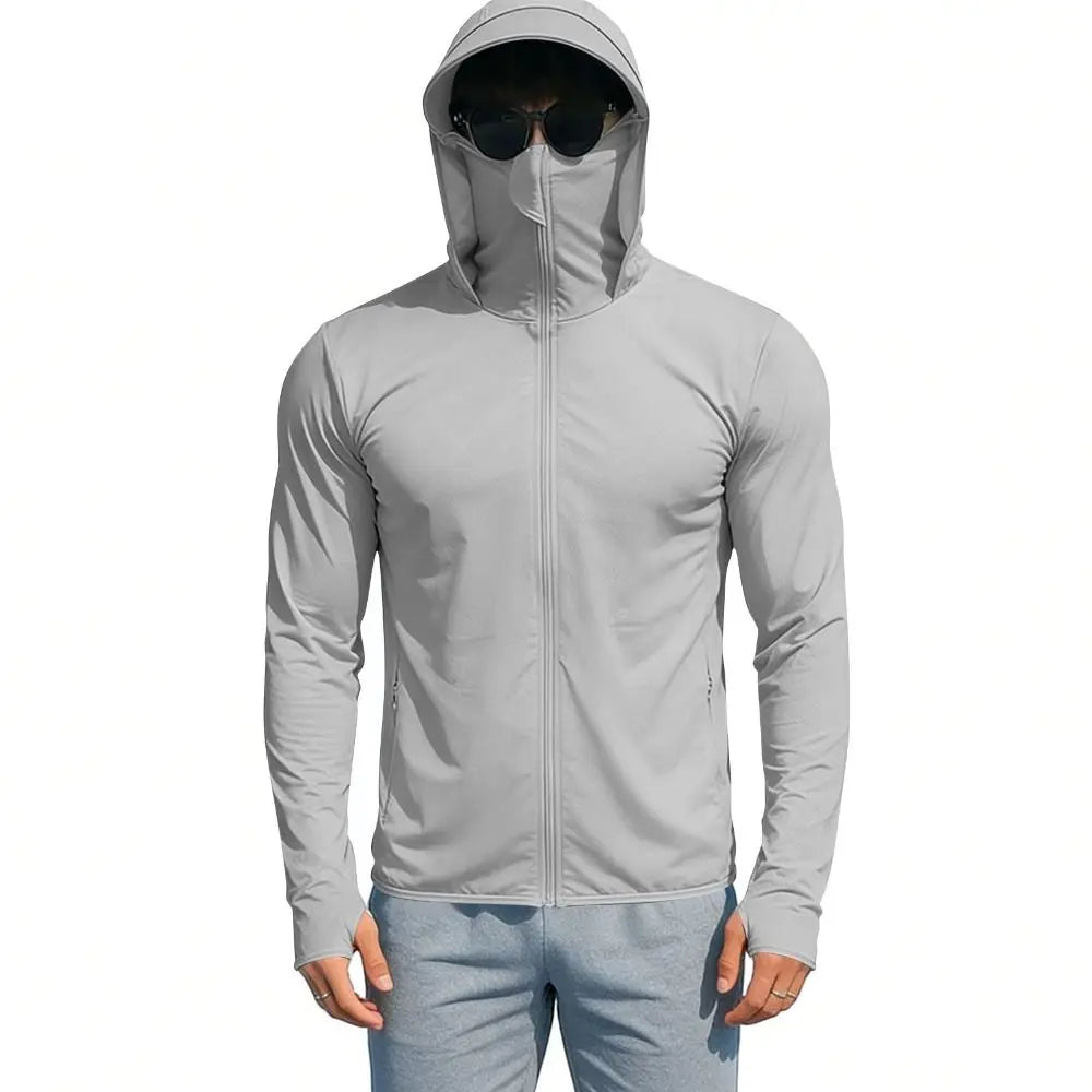 Men's UV Sun Protection Full-Zip Hoodie with Face Mask
