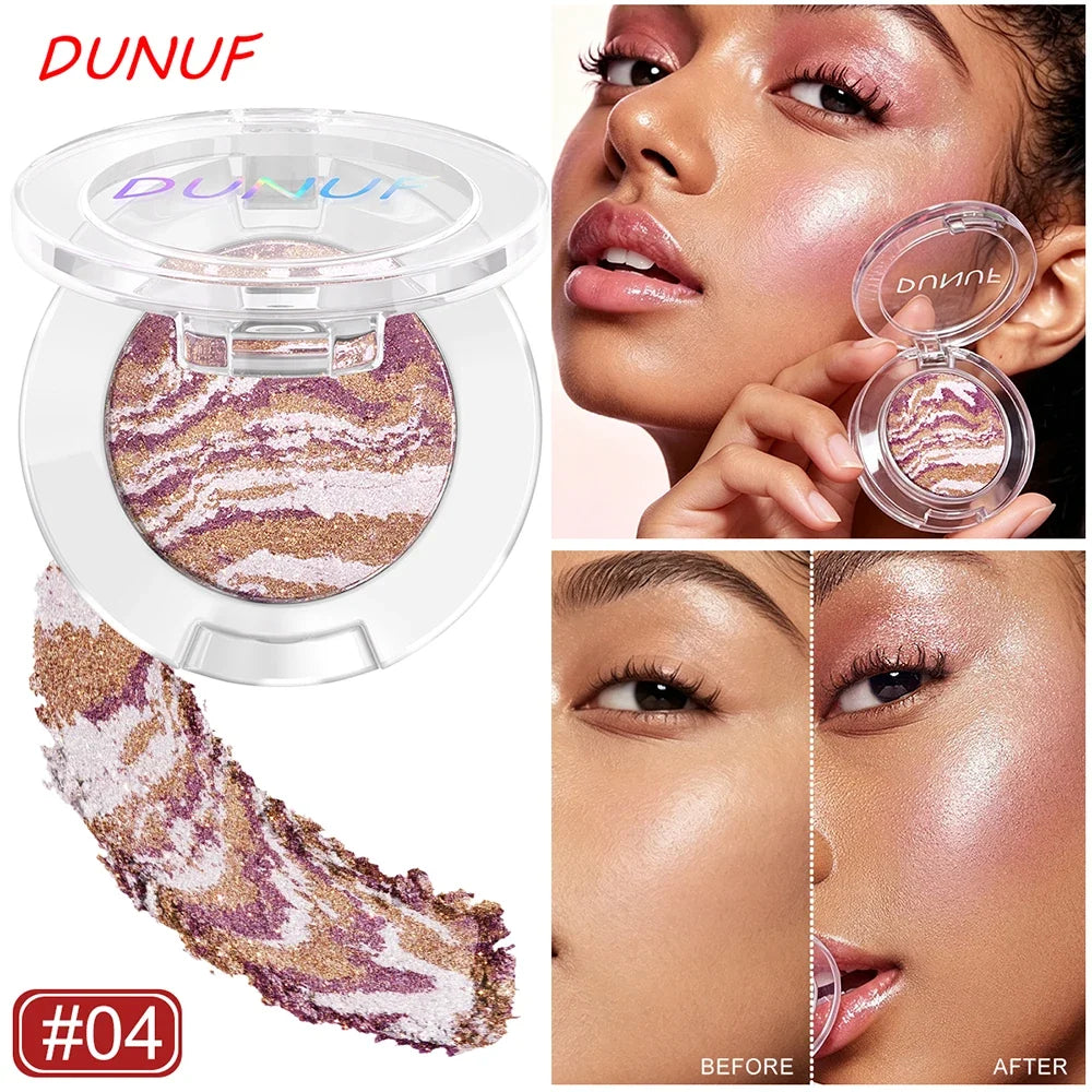 DUNUF Marbled Baked Highlighter Palette – Shimmer Contour Powder