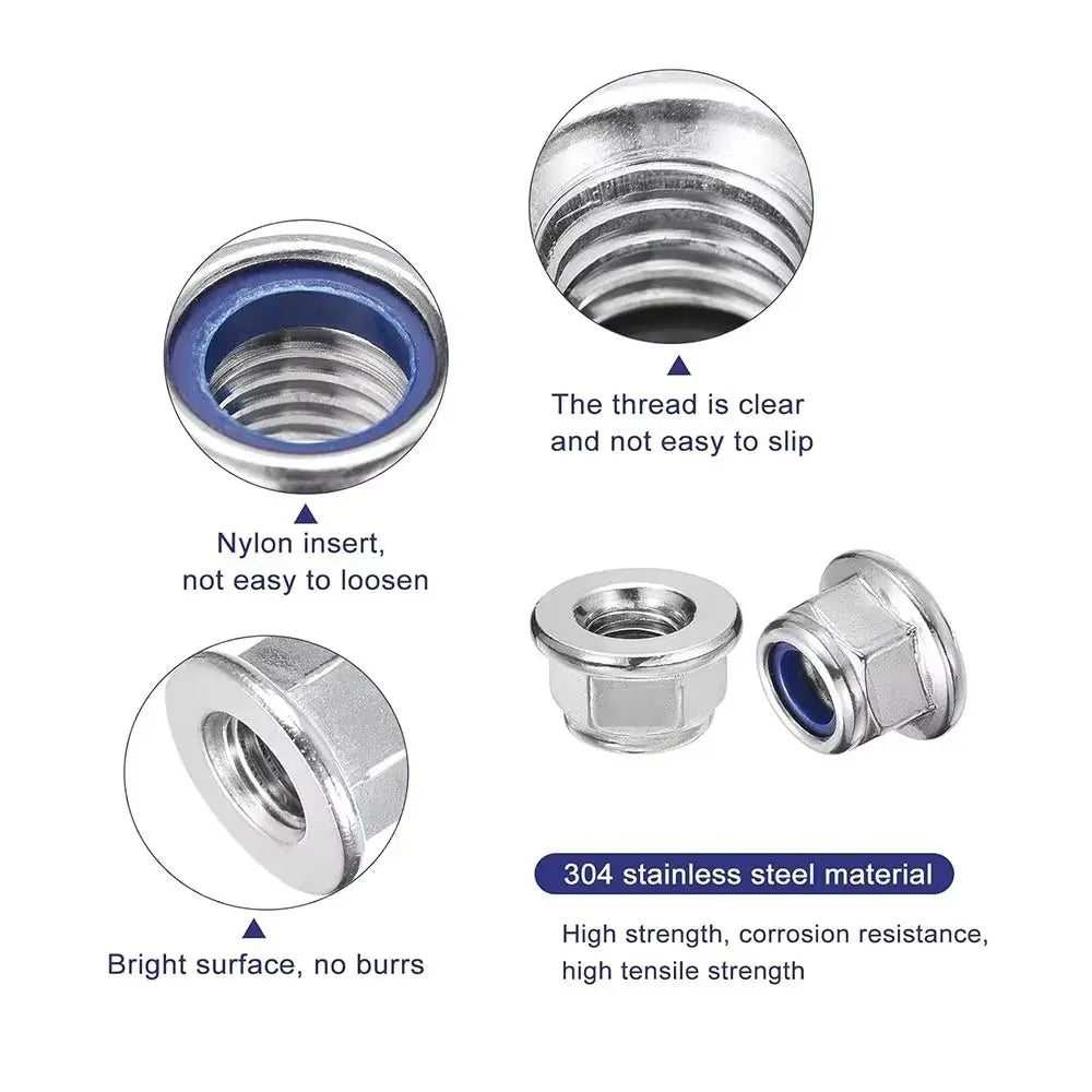 Stainless Steel Flange Lock Nuts Nylon Insert Hex M3–M16
