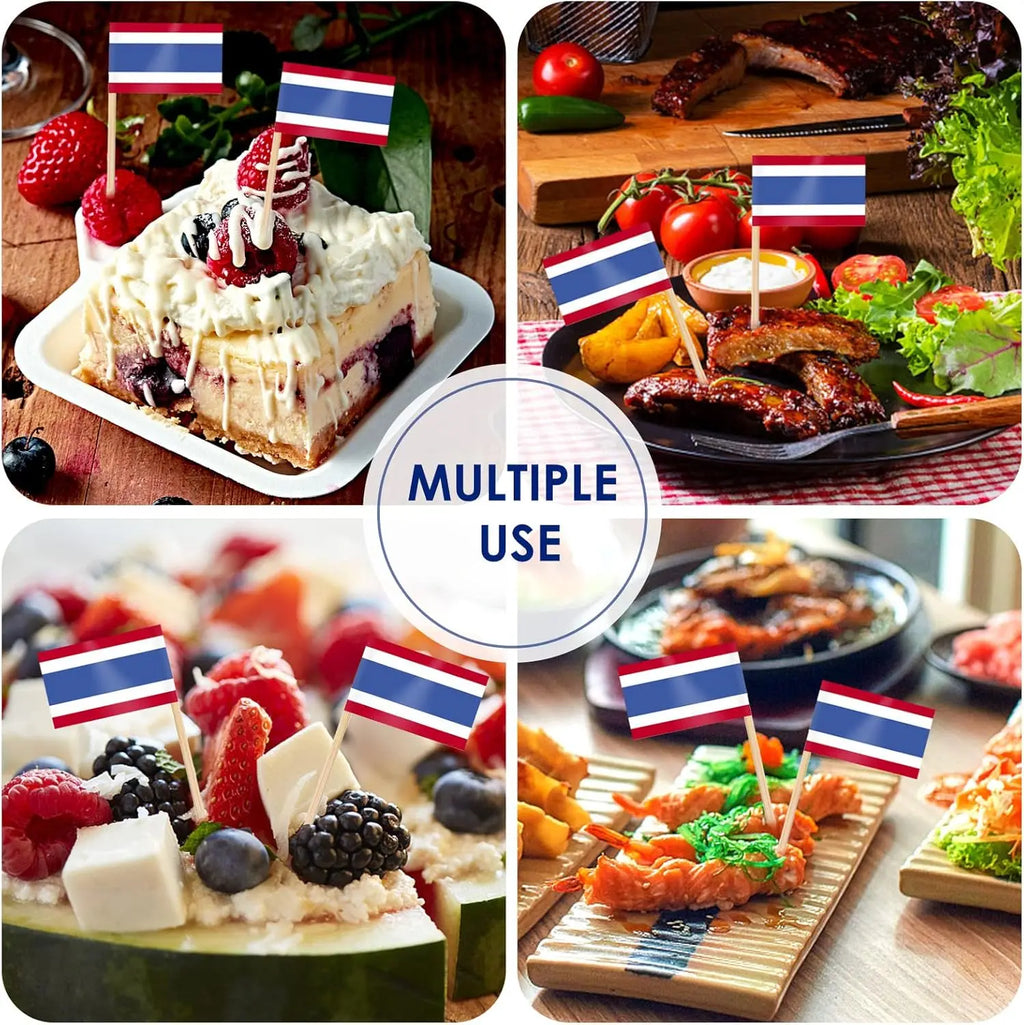 Thailand Flag Toothpick Picks 100 Pcs – Double-Sided Party Flags