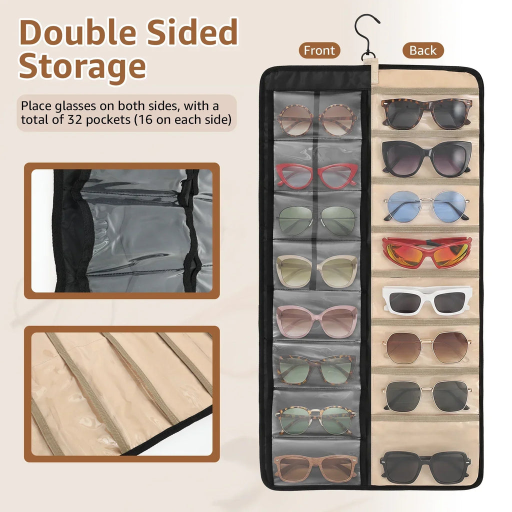Wall-Mounted Dual-Sided Sunglasses Organizer – 32 Pockets