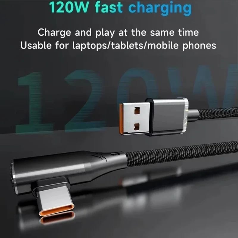 90° Elbow USB-C Cable 6A 120W Fast Charging – Nylon Braided