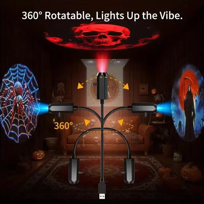 LED Halloween Projection Lamp – 6 Patterns, USB Powered