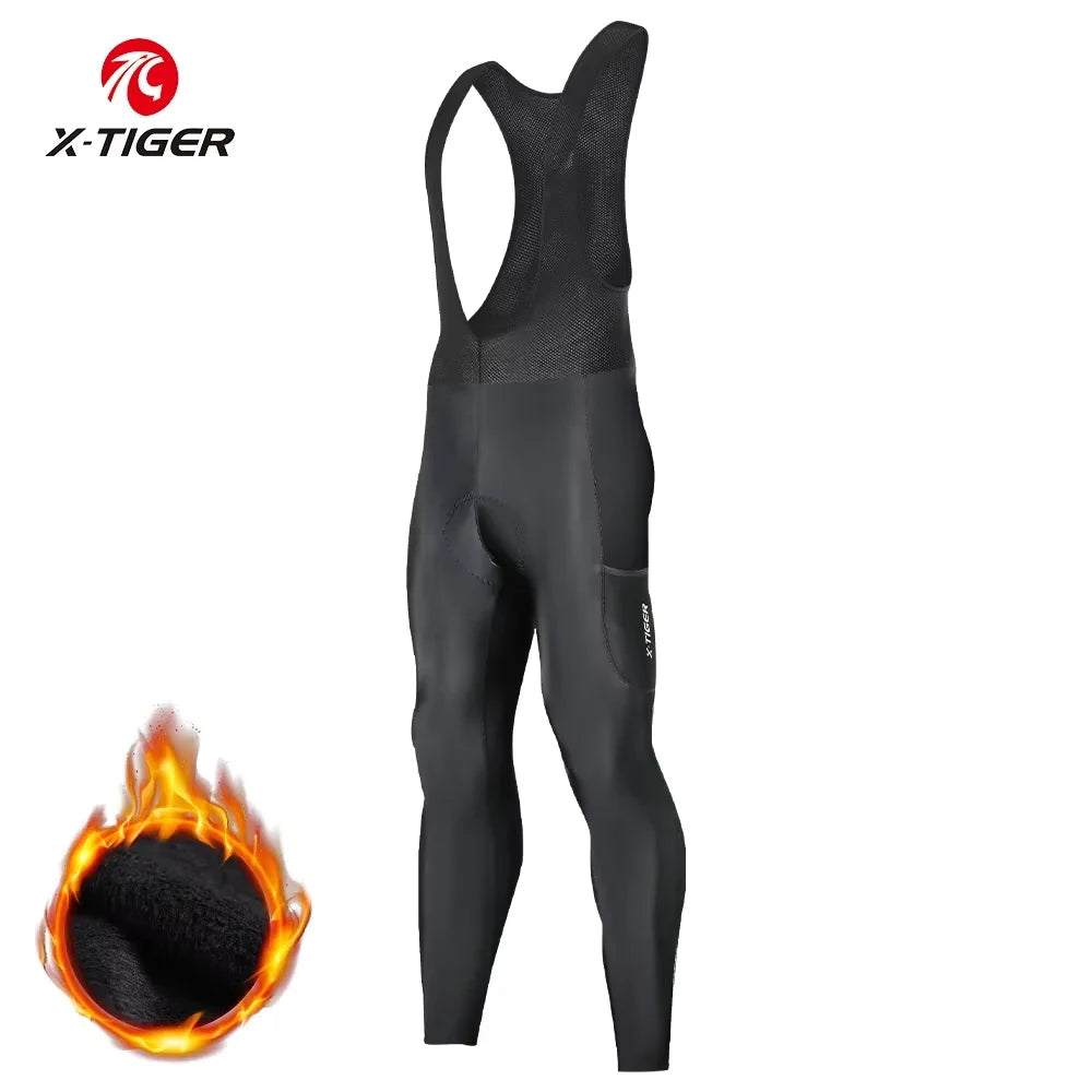 X-TIGER Men's Thermal Fleece Cycling Bib Pants – 5D Gel Pad