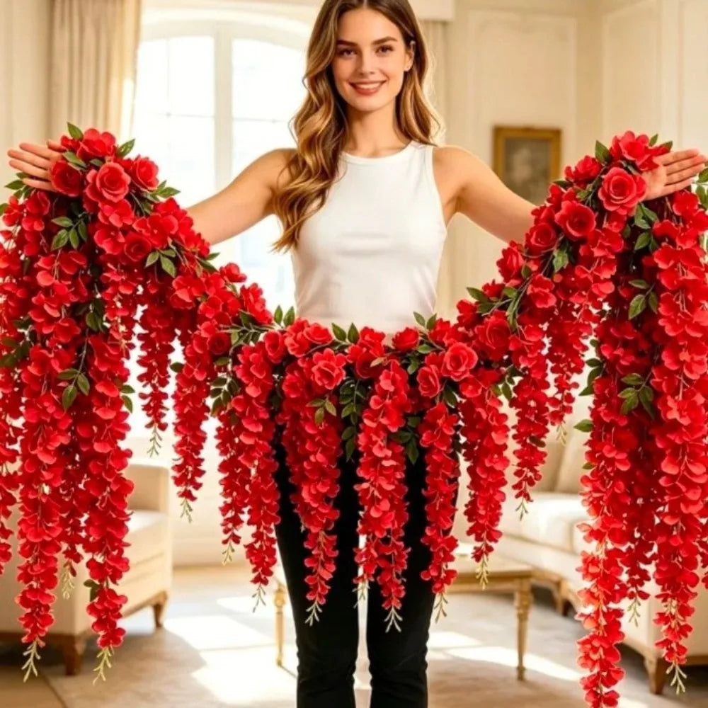 250cm Artificial White Rose Vine Garland – Wedding & Home Décor