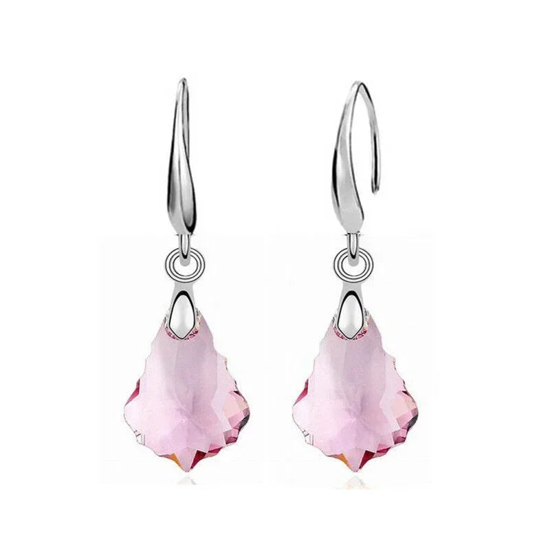 Women's Silver Pink Crystal Drop Earrings – Wedding Gift