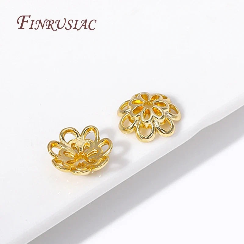 10mm 18K Gold Plated Hollow Flower Bead Caps for DIY Jewelry
