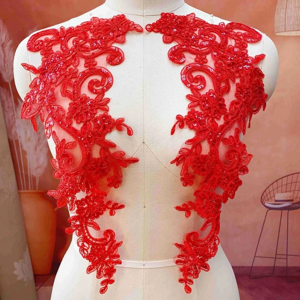 2Pcs Sequin Embroidery Flower Applique Patch – Lace Tulle