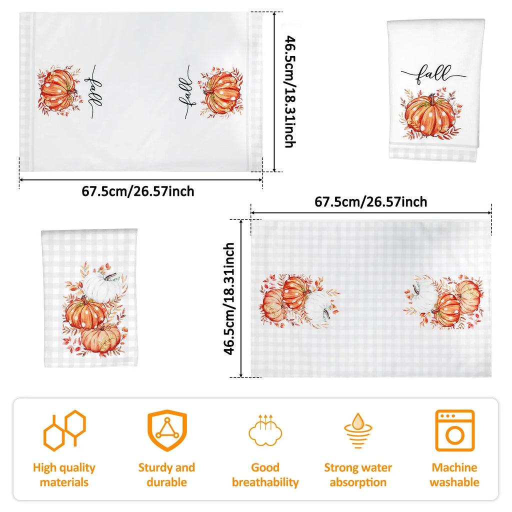 2-Pack Fall Pumpkin Microfiber Kitchen Dish Towels | Autumn