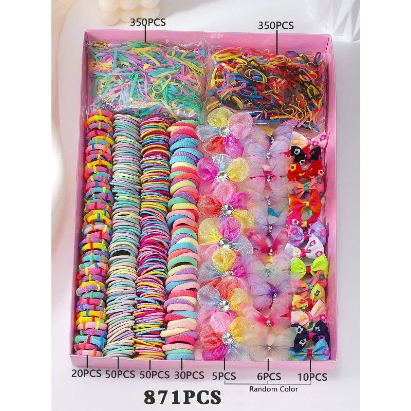 Kids Bow & Flower Elastic Hair Bands Set – No-Snag, Colorful