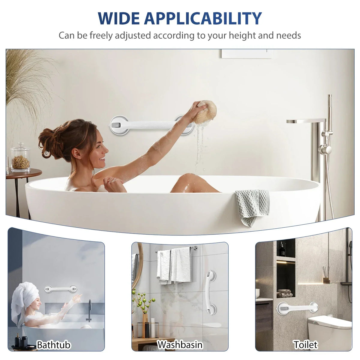 2-Pack Nonslip Shower Grab Bars – Removable Bathtub Handle