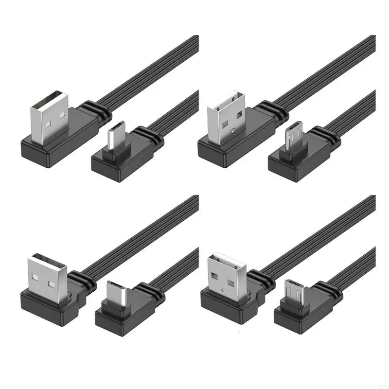 90° Dual Elbow USB-A to Micro USB Flat Silicone Cable 30cm