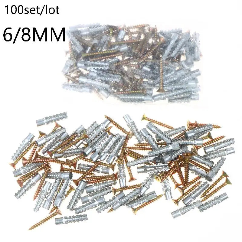 100-Set 6/8mm Wall Anchors & Screws Kit – Concrete & Drywall