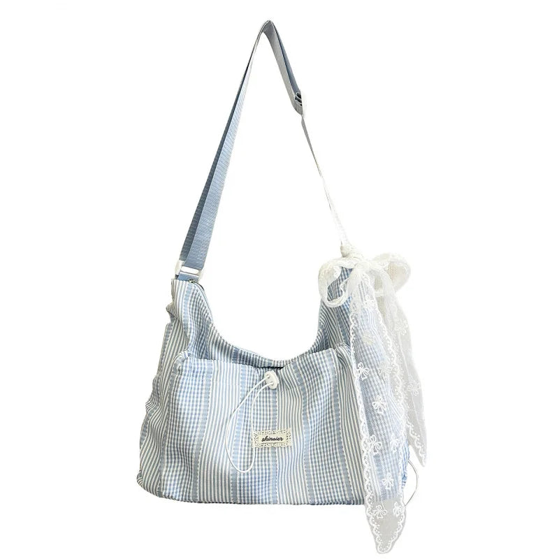 Women's Striped Nylon Tote Bag – Large Capacity Shoulder Bag