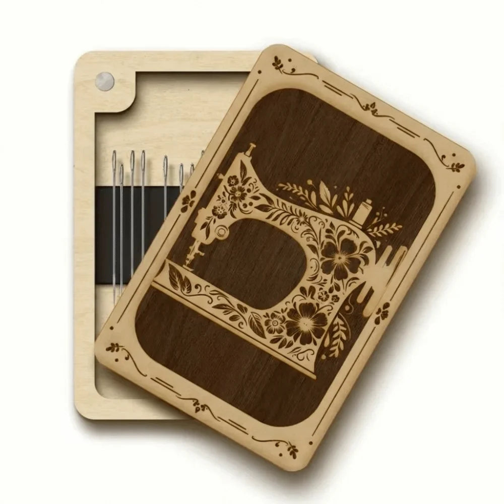Bamboo Magnetic Needle Box – Portable Sewing & Knitting Organizer