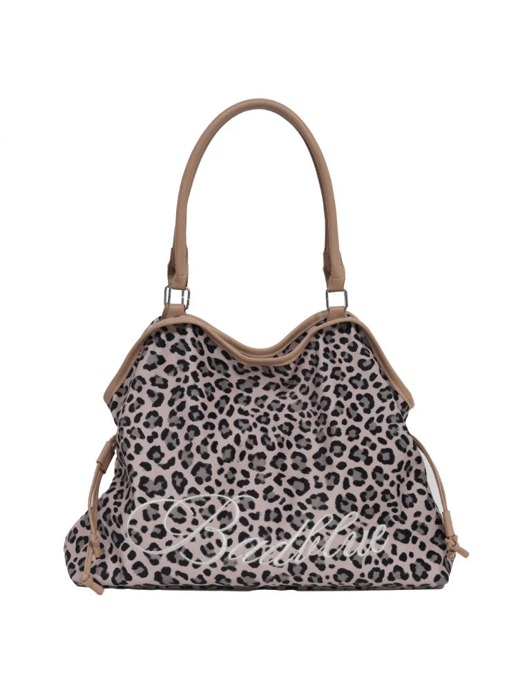 Women's Leopard Print Large Canvas Tote Bag | Drawstring Commuter