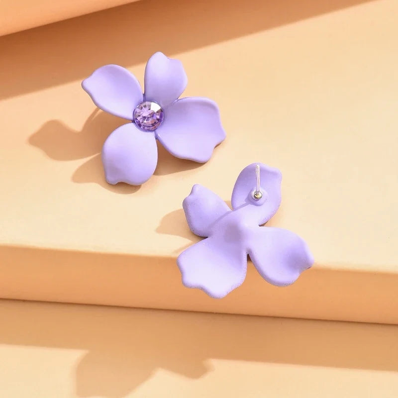 Colorful Flower Dangle Earrings – Acrylic & Rhinestone Studs