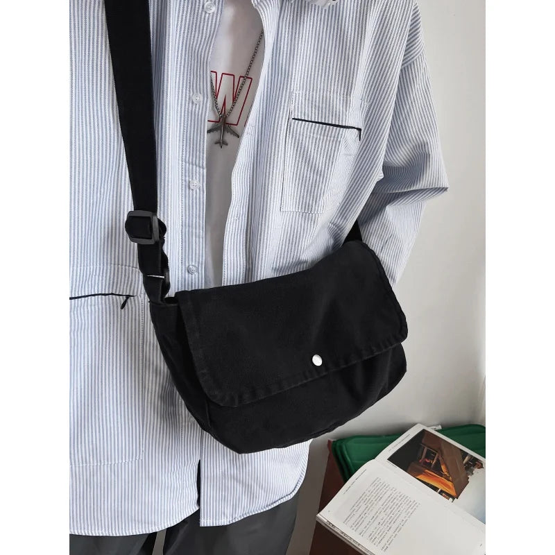 Solid Canvas Crossbody Bag – Unisex Shoulder Satchel